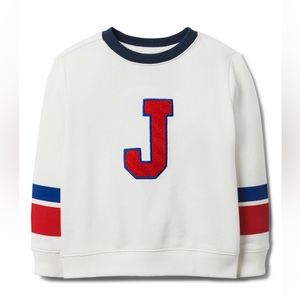 Janie & Jack | White 'J' Patch Varsity Crewneck Sweatshirt - Boys size 12-18M